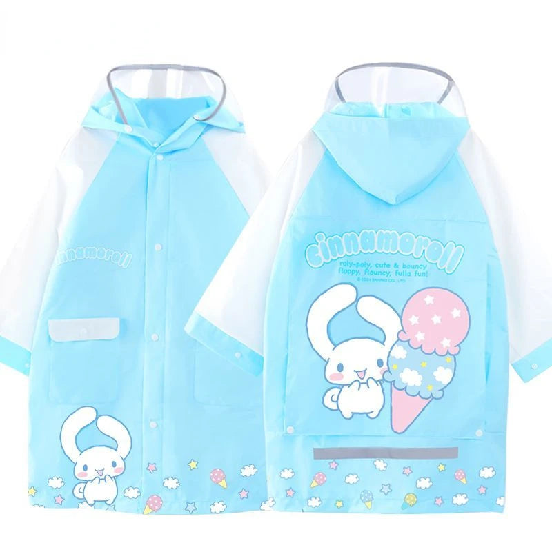 Hello Kitty Raincoat with Bag Bits Big Brim Student Waterproof Clothing for School Cartoon Kuromi Children's Raincoat