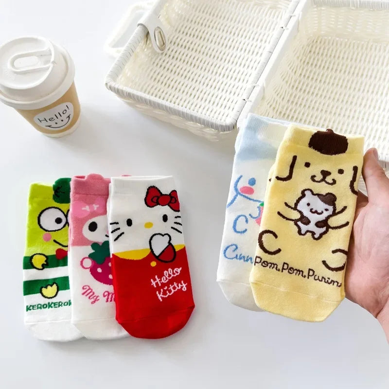 Hello Kitty Cartoon Women's Socks Cute Animal Socks Spring Summer Fall Boat Socks Fashion Everything with Preppy Look