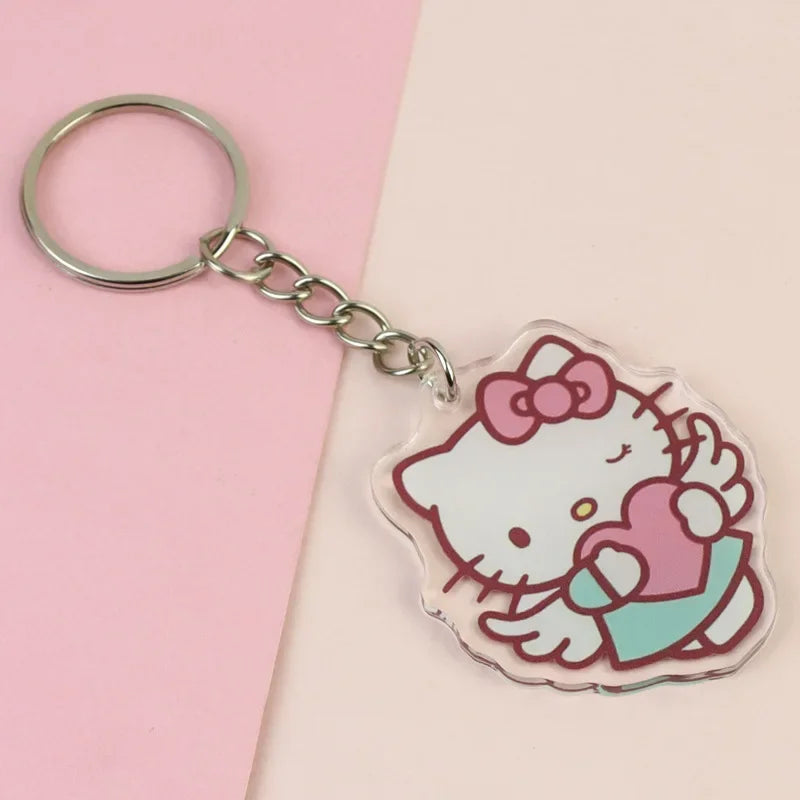 Hello Kitty Acrylic Keyring Anime Peripherals Keychain Accessories Children School Bag Car Key Pendant Girls Birthday Toys Gift