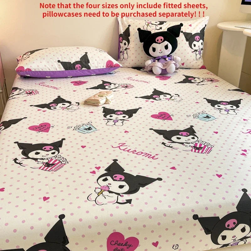 Pure Cotton Fitted Sheet Three-piece Set Hello kitty My Melody Cotton Bedspread Cute Kuromi Full Surround Protective Cover