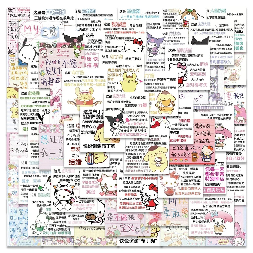 Kawaii Hello Kitty Stickers My Melody Kuromi Decals for Kids DIY Waterproof Laptop Phone Diary Cute Cartoon Sanrio Sticker Toy