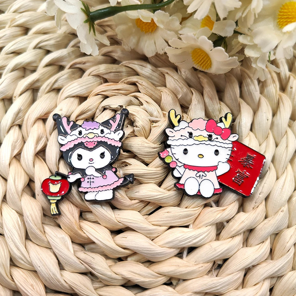 New Year Cinnamoroll Hello kitty Melody Enamel Brooch Kuromi Pins Metal Badge Lapel Brooch Backpack Accessories Jewelry Gift