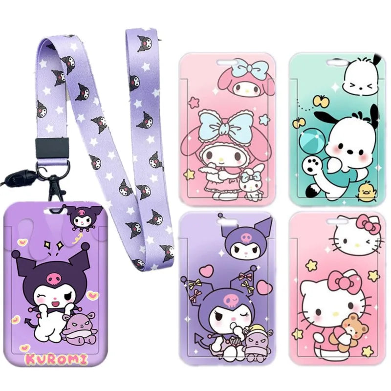 Cartoon Lanyard Card Sleeve kawaii Hello Kitty Kuromi My Melody ID Card Bus And Subway Access Work Permit Card Sleeve