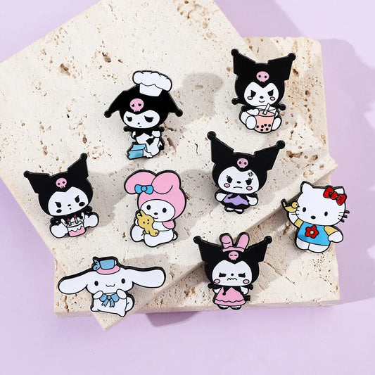 8 Pcs Animal Hello Kitty Brooch  Angry Princess Kulomi Melody Lapel Pin Fashion Cinnamon Metal Badge Backpack Clothing Jewelry