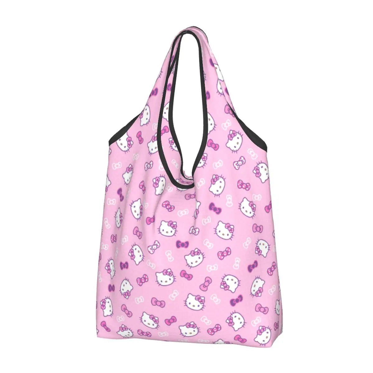 Custom Hello Kitty Groceries Shopping Bag Funny Shopper Shoulder Tote Bags Large Capacity Portable Handbag