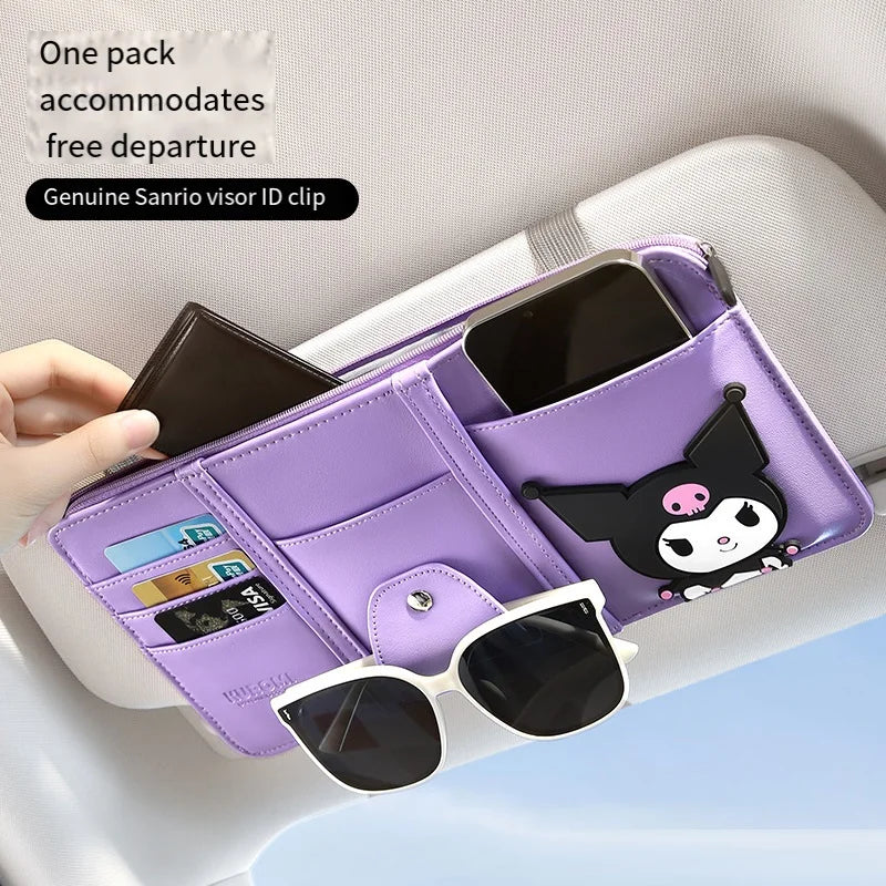 Kawaii Hello Kitty Anime Car Interior Decoration Car Sun Visor Multifunctional Storage Clip Car Decoration Glasses Clip