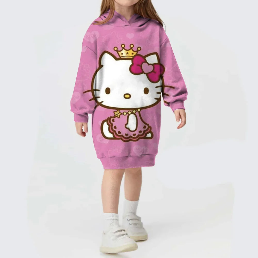 Hooded Dress For Girls Hello Kitty Kuromi print  Long Sleeve Winter Girls Dresses Hello Kitty Children Hoodies Casual Dress