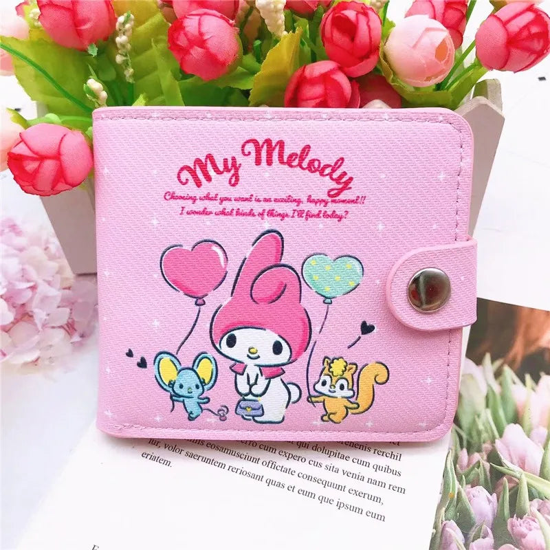 Hello Kitty Cinnamoroll My Melody Kuromi New Pu Casual Money Bag Coin Purse Card package Wallet With Buttons ﻿