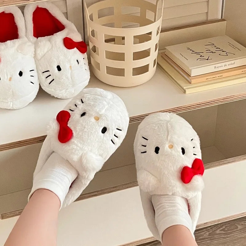 Sanrio Plush Slippers Hello Kitty Kawaii Cute Student Autumn Winter Bedroom Soft Padded Plush Bedroom Aldult Shoes Girls Xmas