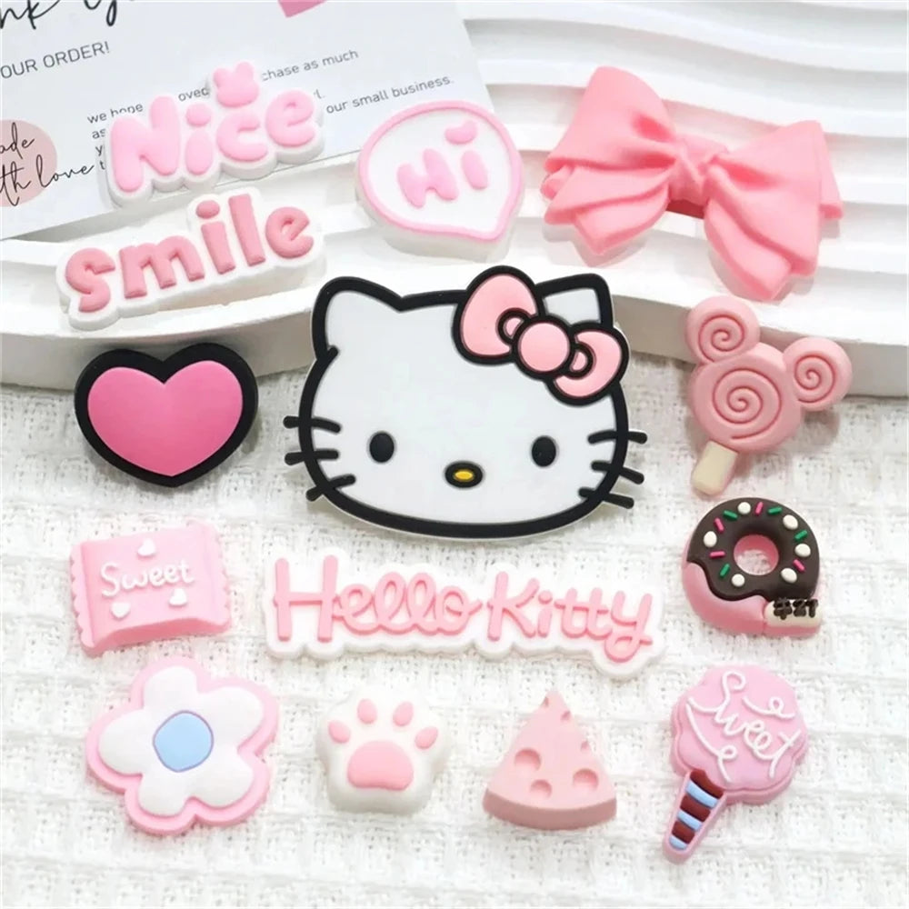 Pink Series Cute Cartoon Hello Kitty Charm Shoe Buckle Accessories DIY Removable Wooden Clogs Sandal Buckle Decoration