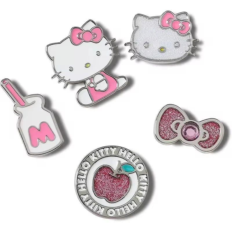 New Kawaii Hello Kitty Shoe Charms metal DIY Sandals for Kids Gifts Pink hole shoes flower accessories Hot selling