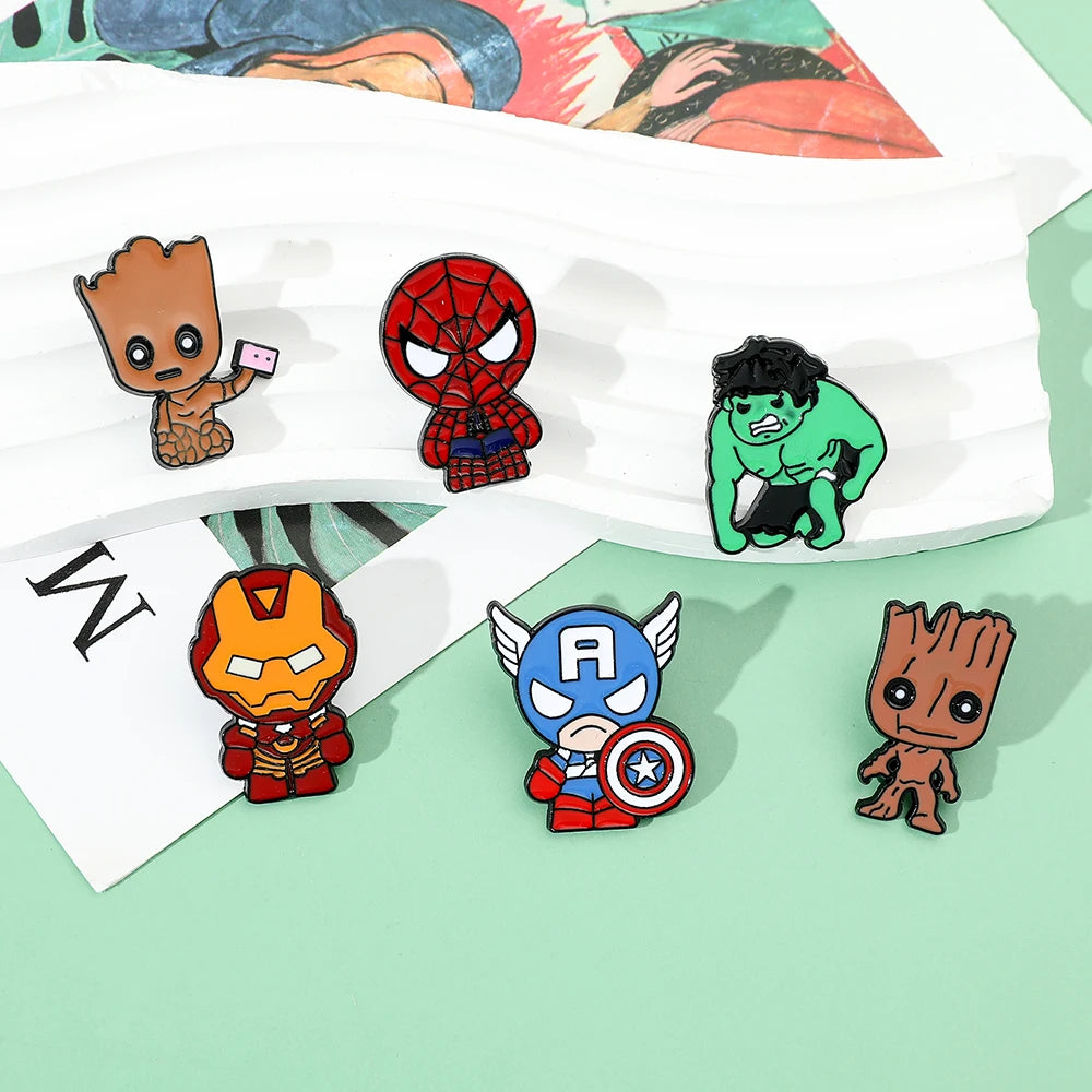 Creative Marvel Enamel Pins Superhero Metal Badge Spiderman Captain America Groot Hulk Iron Man Brooches Fashion Jewelry