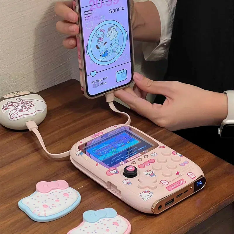 New Lovely Hello Kitty Power Bank Mini Game Portable Retro Handheld Game Console Soft Light Color Screen Birthday Gift For Girls