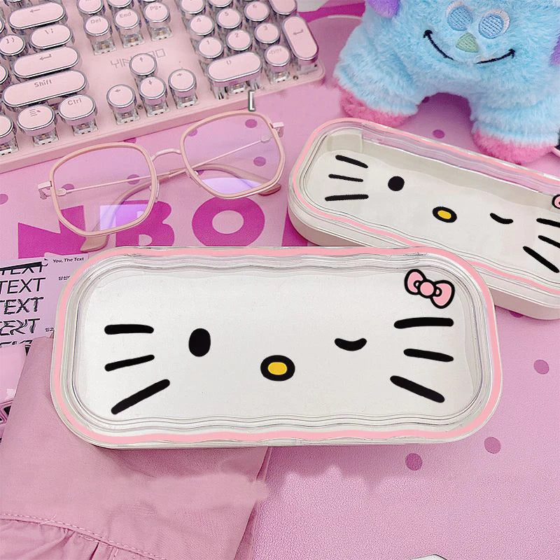 Kawaii Hello Kitty Glasses Storage Box Cute Cartoon Translucent Box Sunglasses Protective Case Anime Peripheral Girl Gift