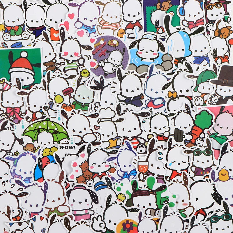 50/100Pcs Sticker Kawaii Hello Kitty Kuromi Melody Cinnamoroll Laptop Skin DIY Diary Stationery Stickers Kids Toys Gifts