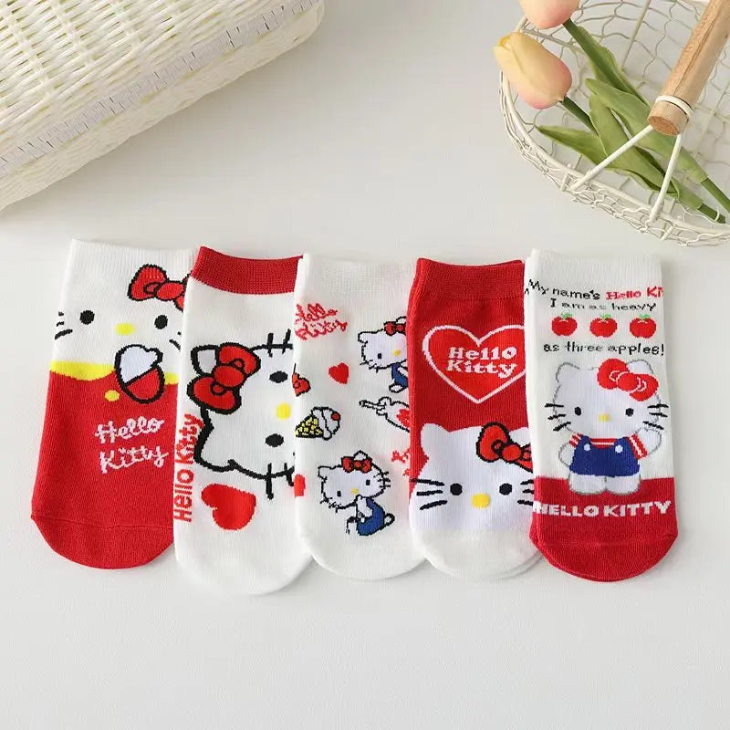 Cartoon Low Tube Cotton Socks Hello Kitty Kawaii Printed Christmas Hose Winter Comfortable Sock Gift for Sweet Girls