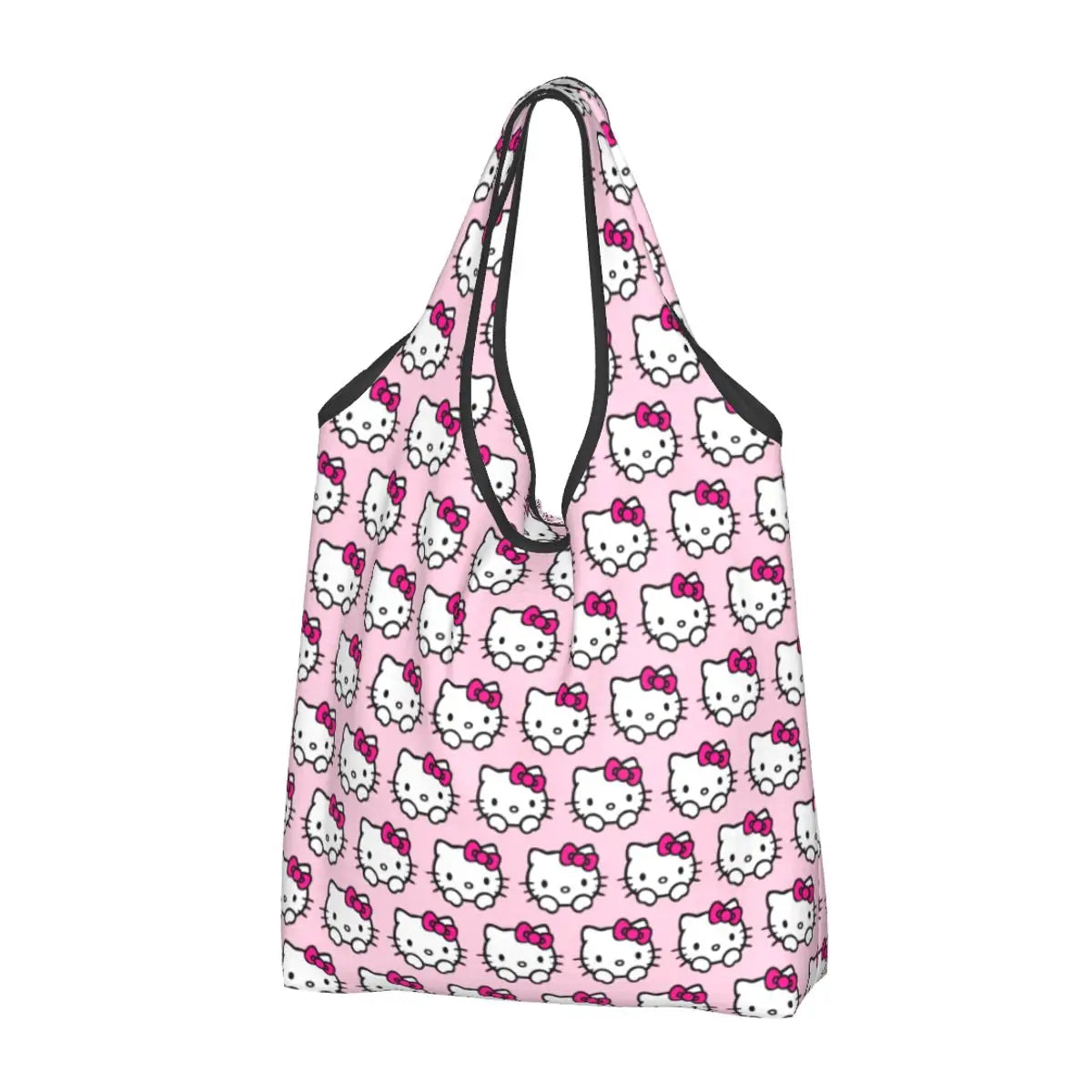 Custom Hello Kitty Groceries Shopping Bag Funny Shopper Shoulder Tote Bags Large Capacity Portable Handbag