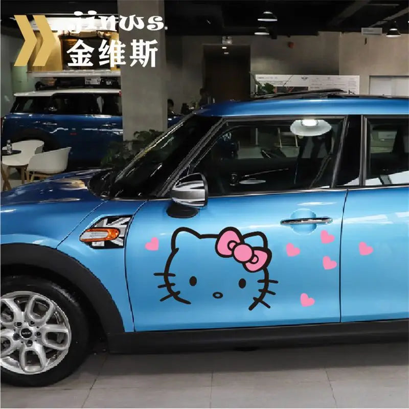 Sanrio Hello Kitty Hood Car Sticker Cartoon Anime Kt Cat Cute Flower Hood Car Body Decoration Cars Door Stickers Diy Toys Gifts