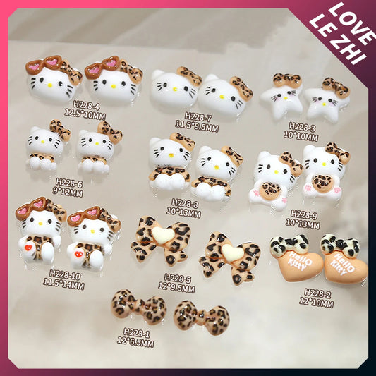 20 PCS Mixed Kawaii Leopard Print Hello Kitty Nail Art Decor Large Bow Sunglasses Heart Resin Nail Art Charms Accessories Gifts