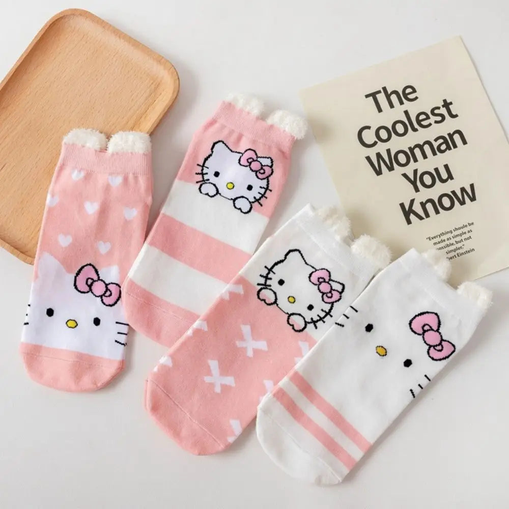 Socks Woman My Melody Kuromi Hello Kitty Calcetines Anime Character Cute Short Harajuku Cotton Casual Girls Socks