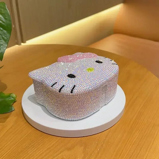 Hello Kitty Storage Box DIY Sticker Diamond Jewelry Box With Mirror Cartoon Full Diamond Desktop Box Birthday Gift For Girl kids