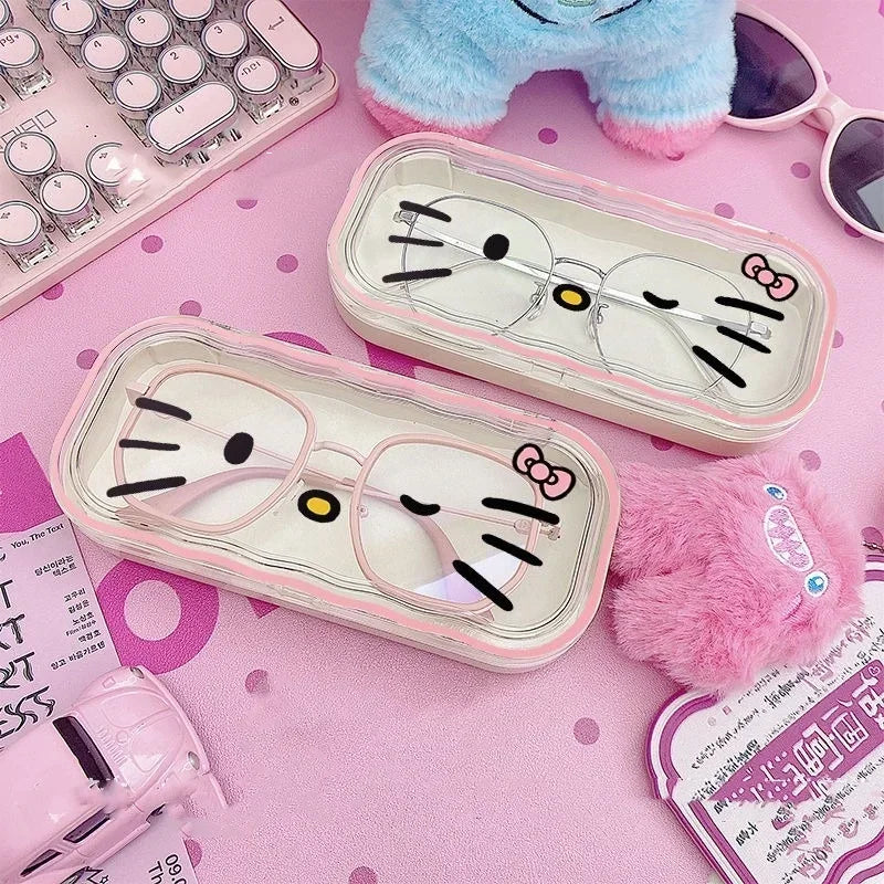 Hello Kitty Glasses Storage Box Anime Kawaii Cute Cartoon Girly Heart Sunglasses Protective Case Gifts for Girls