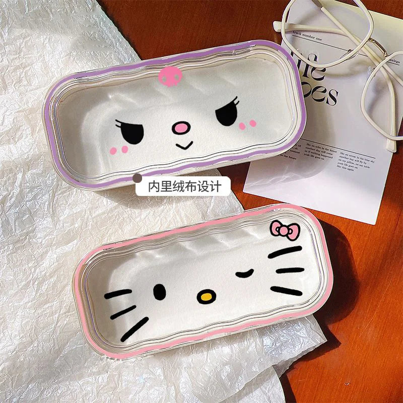 New Hello Kitty Glasses Case Kuromi Storage Box Anime Kawaii Cartoon Transparent Sunglasses Protective Case Gift for Girl