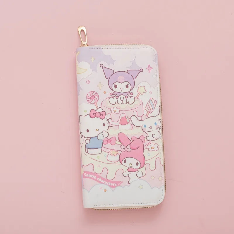 Hello Kitty Purse Long Zipper Texture Student Card Bag Large Capacity Coin Purse Kawaii KT Cute Bank Card Bag Storage Bag