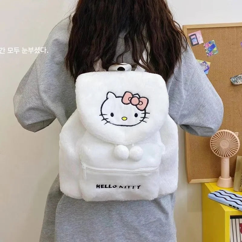 Cute Flip Cover New Autumn/Winter Shoulder Small Backpack Plush Kuromi Hello Kitty Large Capacity Sweet Backpack