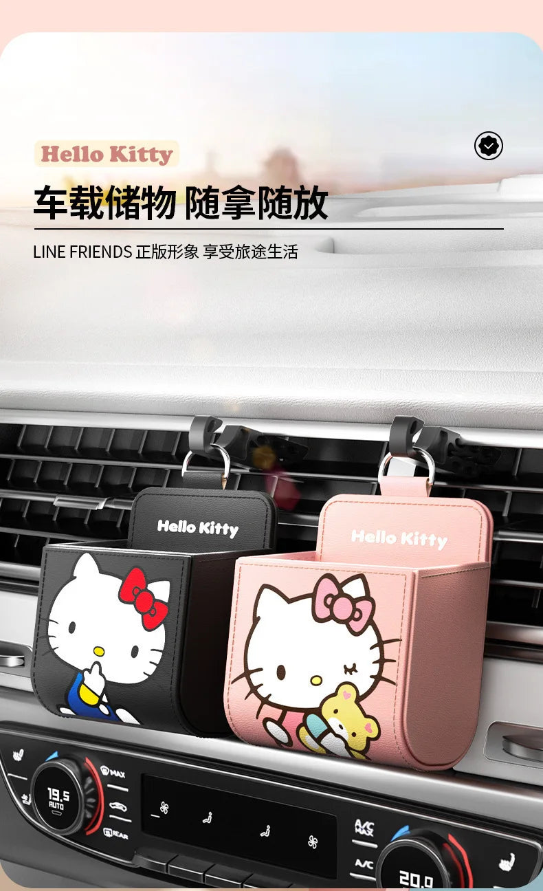 Kawaii KT Cat Car Air Outlet Storage Bag Hello Kitty Storage Box Multifunctional Auto Organizer Box Car Decor Accessories