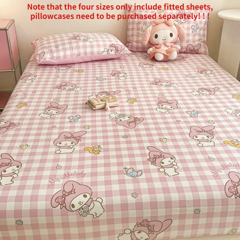 Pure Cotton Fitted Sheet Three-piece Set Hello kitty My Melody Cotton Bedspread Cute Kuromi Full Surround Protective Cover