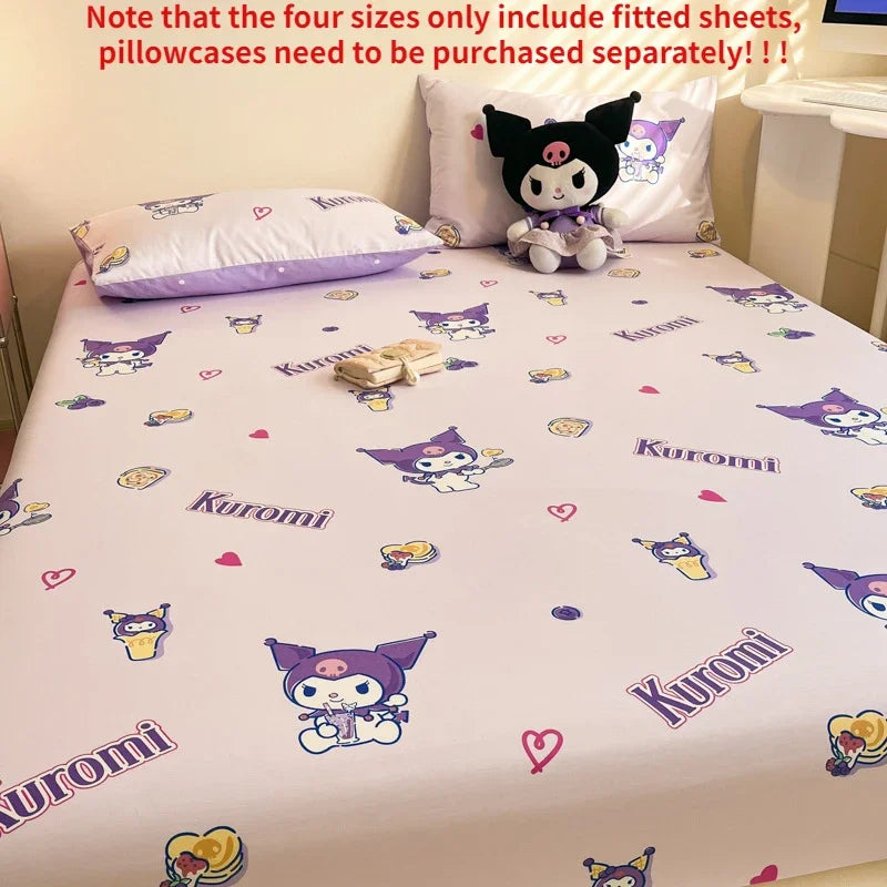 Pure Cotton Fitted Sheet Three-piece Set Hello kitty My Melody Cotton Bedspread Cute Kuromi Full Surround Protective Cover