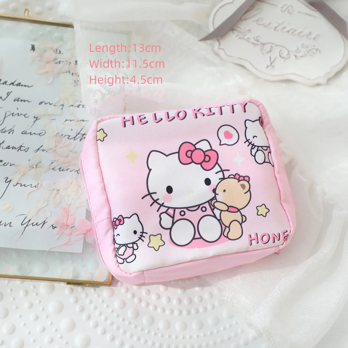 Hello Kitty Cinnamoroll Kuromi Cartoon Girl Sanitary Napkin Storage Bag MakeUp Bag Coin Purse  Card Holder Bag