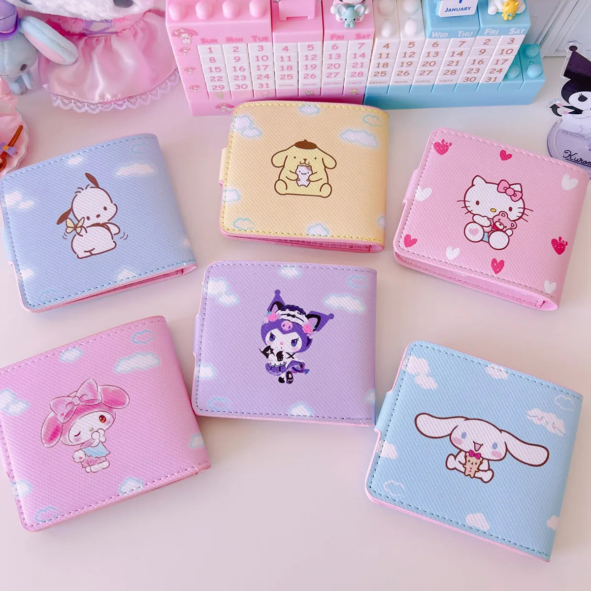 New PU Card Holder Women's Wallet Hello Kitty Kulomi Melody Cinnamoroll Portable ID Card Coin Purse Cute Girls Gifts