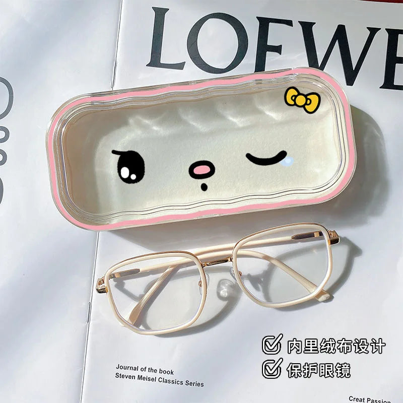 Hello Kitty Glasses Case Kuromi Storage Box Anime Kawaii Cartoon Transparent Wave Sunglasses Protective Case Gifts