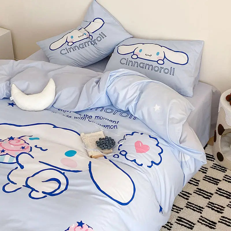 Kawaii Soft Bedding Kuromi Cinnamoroll Cartoon Cotton Student Home four-piece set Bed Sheet Quilt Cover Bed Accessories