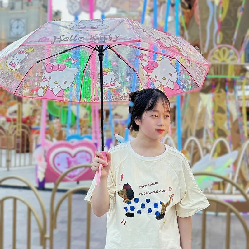 Anime Hello Kitty Umbrella Manual Automatic Cartoon Folding Umbrella Portable Transparent Student Umbrella Girl Gifts