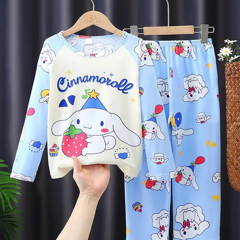 Cute Cinnamo roll Children Pajamas Suit Hello Kitty Sleepwear Melody Girl Boy Autumn Long Sleeved Home Suit Gifts