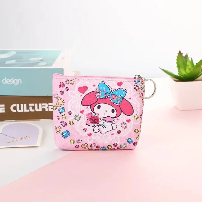 Hello Kitty Purse Coin Purses Cartoon Printed PU Melody Cute Wallet Bag Keychains Storage Bag Kuromi Kawaii Mini Pouch