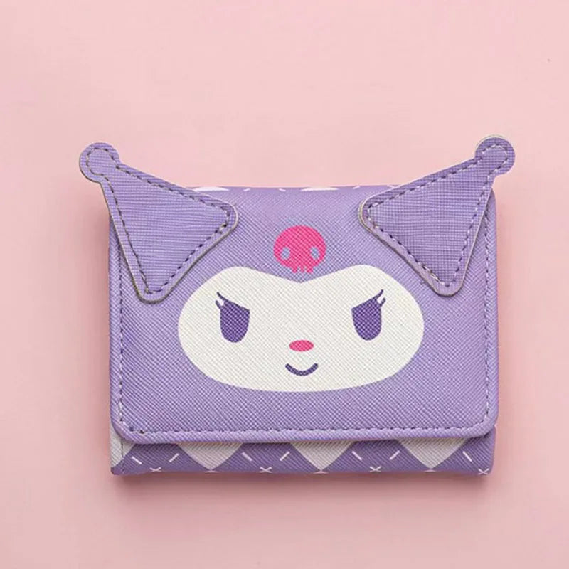 New Kawaii Kuromi Cartoon Wallet Hello Kitty My Melody Pochacco Anime Face Short Wallet Change Purse Coin Storage Bag ﻿