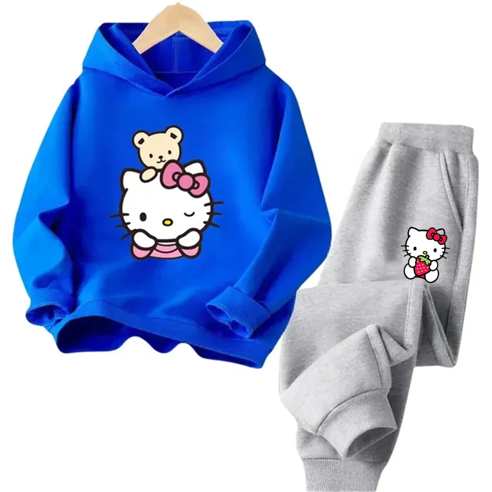 Hello Kitty Boys Girls Hoodie Trousers Set Children's Sweatshirt + Sweatpants Two-piece Fashion Set age 3-12 Kids Autumn Winter