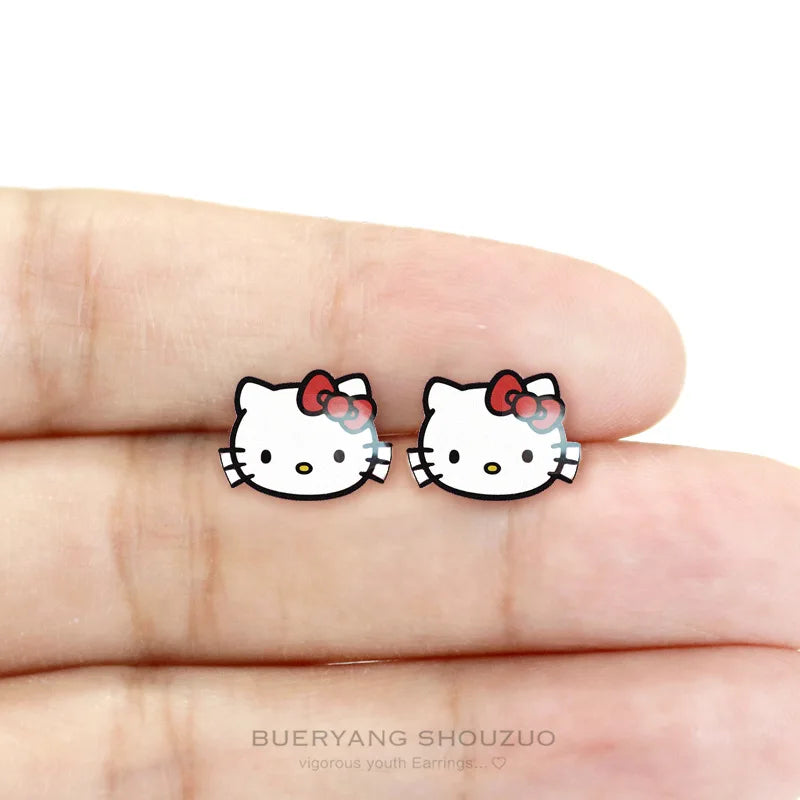 925 Stud Earrings Cinnamoroll Ear Stud Hello Kitty Kuromi Melody Beauty Trendy Fashion Jewelry Earrings Girls Gift