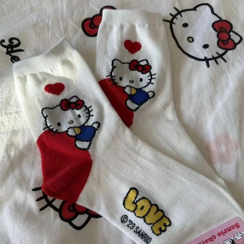 Kuromi Cartoon Socks Cinnamoroll My Melody Hello Kitty Ladies Combed Cotton Midtube Stockings Cute Stockings Girl Gifts