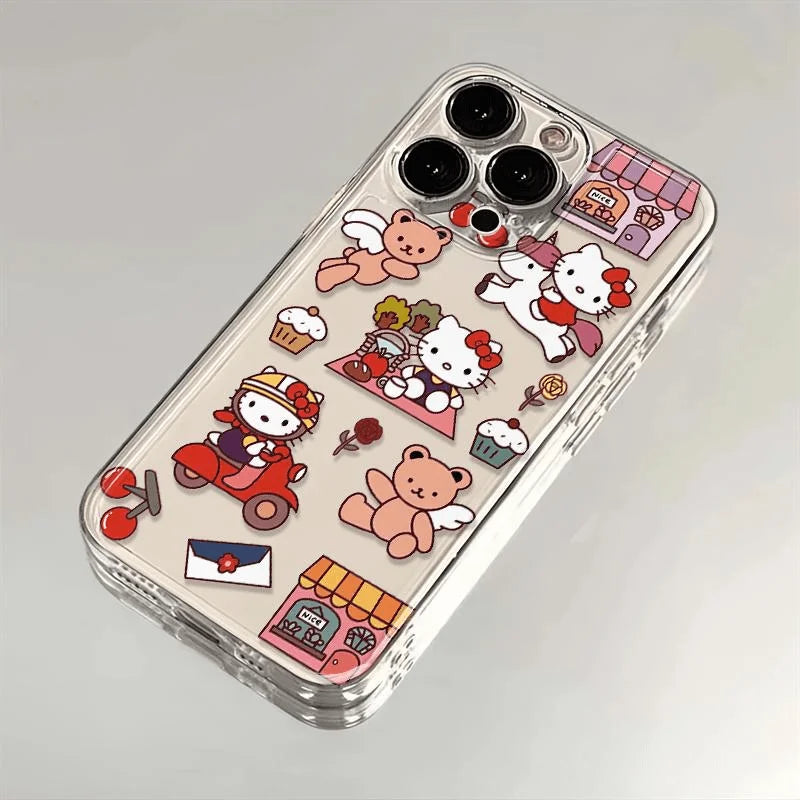 Hello Kitty Lovely Clear Phone Case For iPhone 16 15 14 13 11 12 Pro Max XS XR 14 15 7 8 Plus Y2K Girl Transparent  Cover