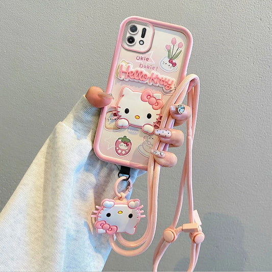 Crossbody 3D Cartoon Hello Kitty Kuromi Phone Case For iPhone 6 6S 7 8 Plus X Xs Max 11 Pro Max Lotso Bear Toy Strap Cover