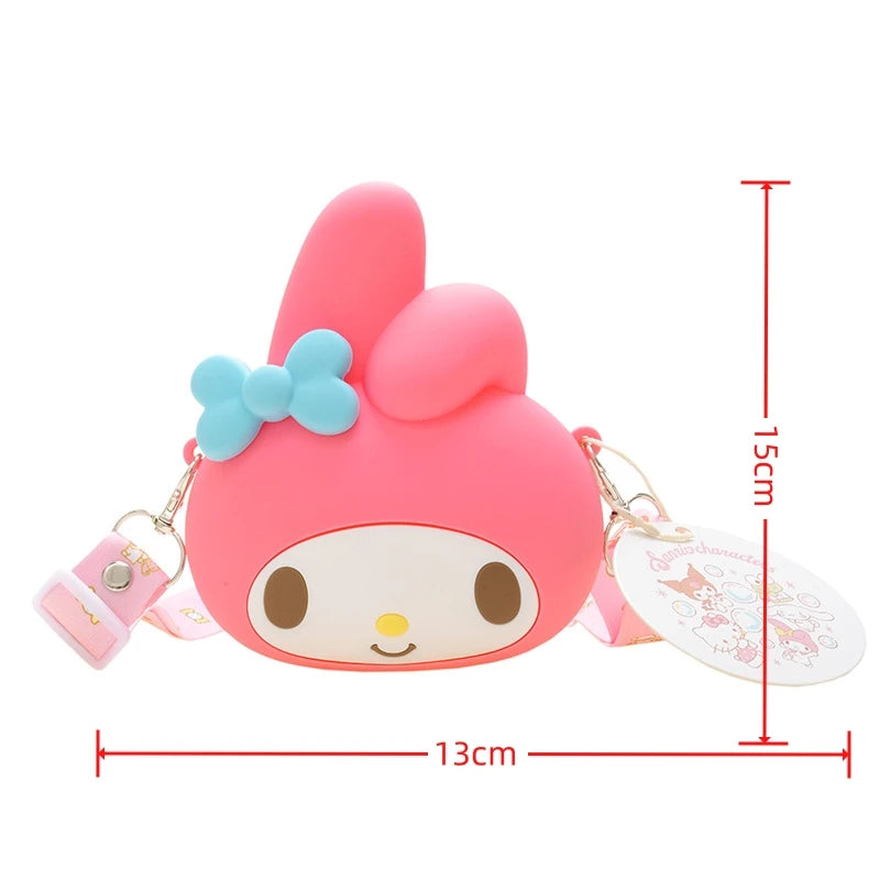 Kawaii Kuromi Silica Gel Bag Hello Kitty Messenger Bag My Melody Cinnamo roll Silicone Coin Purse Storage Gift