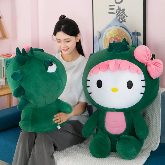 35/50/65cm Kawaii Hello Kitty Dinosaur Plush Toy Cartoon Doll Room Decoration Sleeping Throw Pillow Kids Birthday Gift