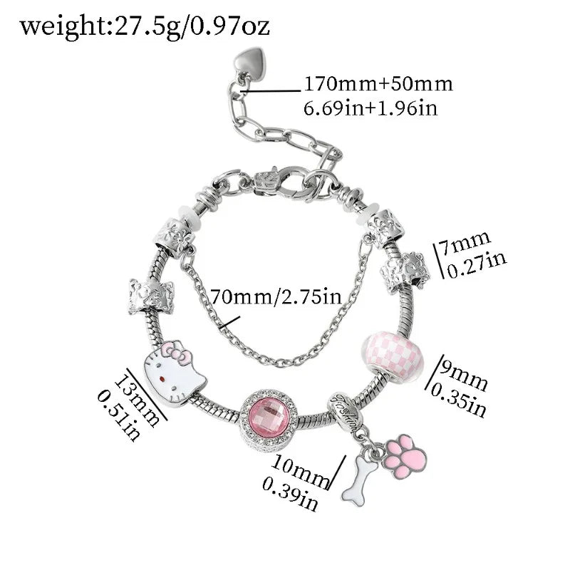 Kuromi Pandora Bracelet Fashion Cartoon Hello Kitty Adjustable  Ladies Rhinestone Beaded Jewelry Bracelet Holiday Gifts