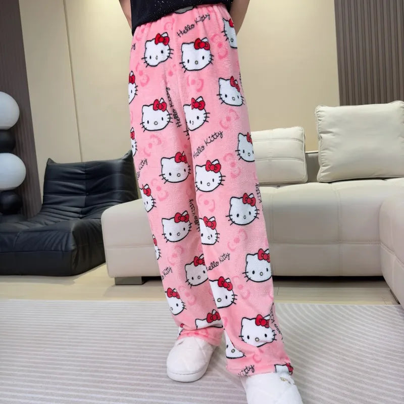 Hello Kitty Christmas Pajamas Pants Anime Sanrio 2024 New Flannel Men Women Winter Casual Trousers Ladies' Home Loose Pajamas