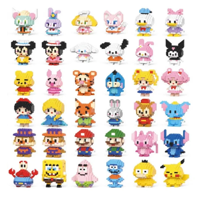 Kuromi Action Figure Building Blocks for Lego Children Toys Pikachu Anime Figure Stitch 3D Puzzle Kawaii Hello Kitty Toys Gifts